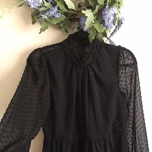 Black Tiered Swiss Dot Dress - High neckline. Classy formal dress.